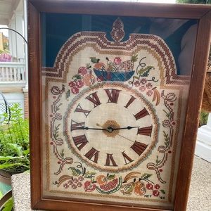 Shadow box, cross stitched clock